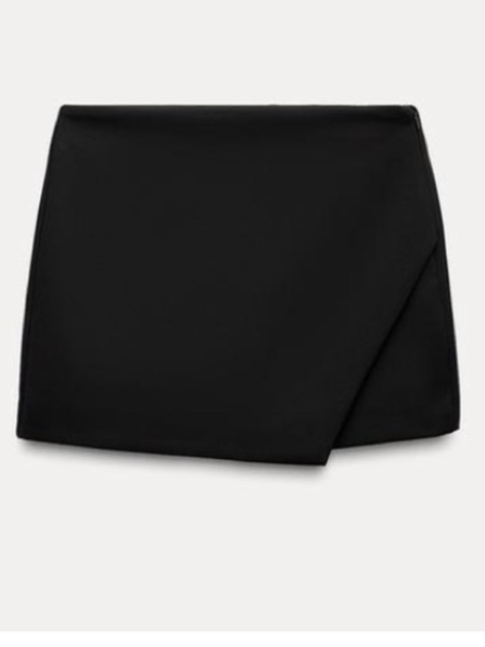 Zara Faux Wrap Front Black Mini Skort with Sleek Asymmetrical Hem, size L - Picture 3 of 13